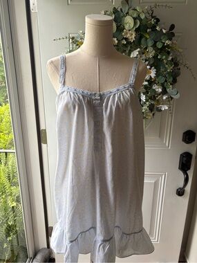 Vintage 90’s 100% Cotton Victoria's Secret Light Blue Floral Lace-Trim Chemise